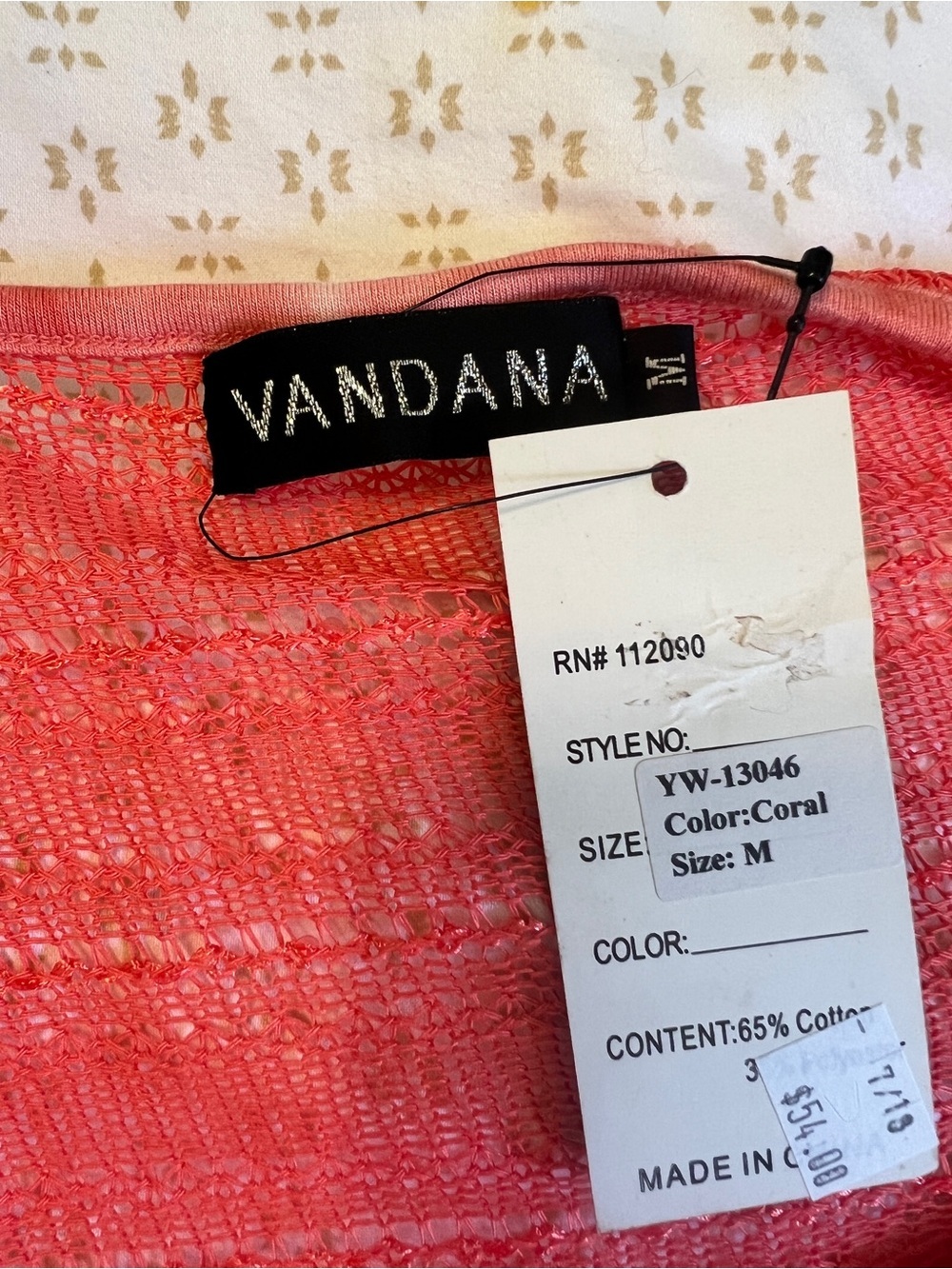 Vandana Coral Crochet Tunic Top Medium Boho Embellished Tie Dye NWT Y2K 2000s - Picture 4 of 7